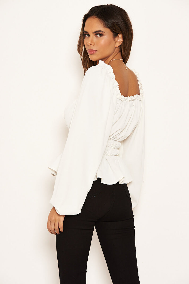 Cream Square Neck Elasticated Top