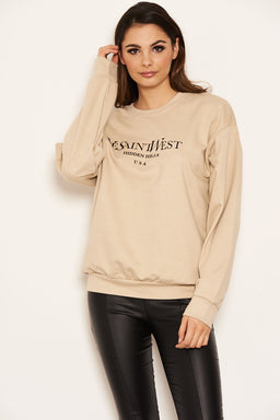 Stone Slogan Printed Sweatshirt