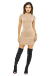 Faux Suede High Neck  Mini  Dress