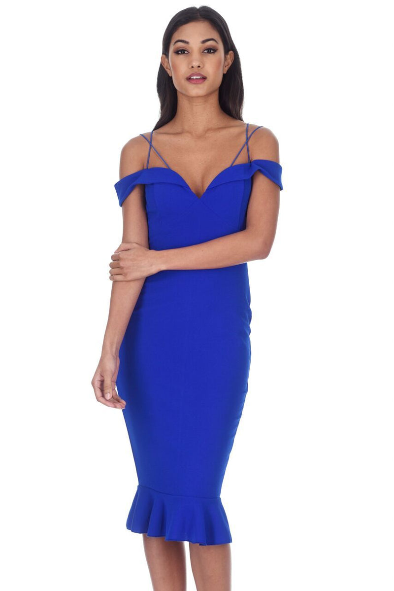 Blue Off The Shoulder Strappy Fishtail Dress