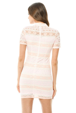 Pink Crochet Mini Dress with Striped Detail