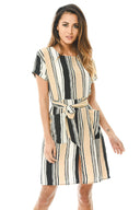 Beige Striped Shirt Dress