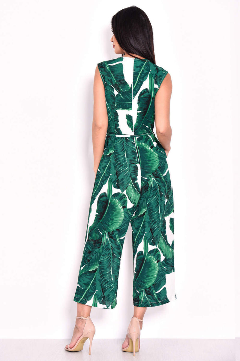 Tropical Print Jumpsuit With V-Neckline