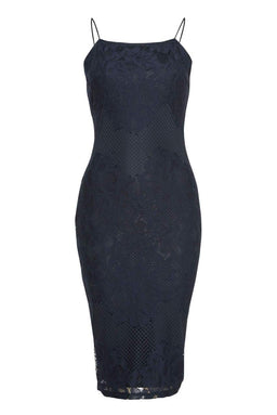 Navy Strappy Lace Midi Dress
