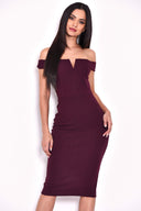 Plum Bardot Midi Dress