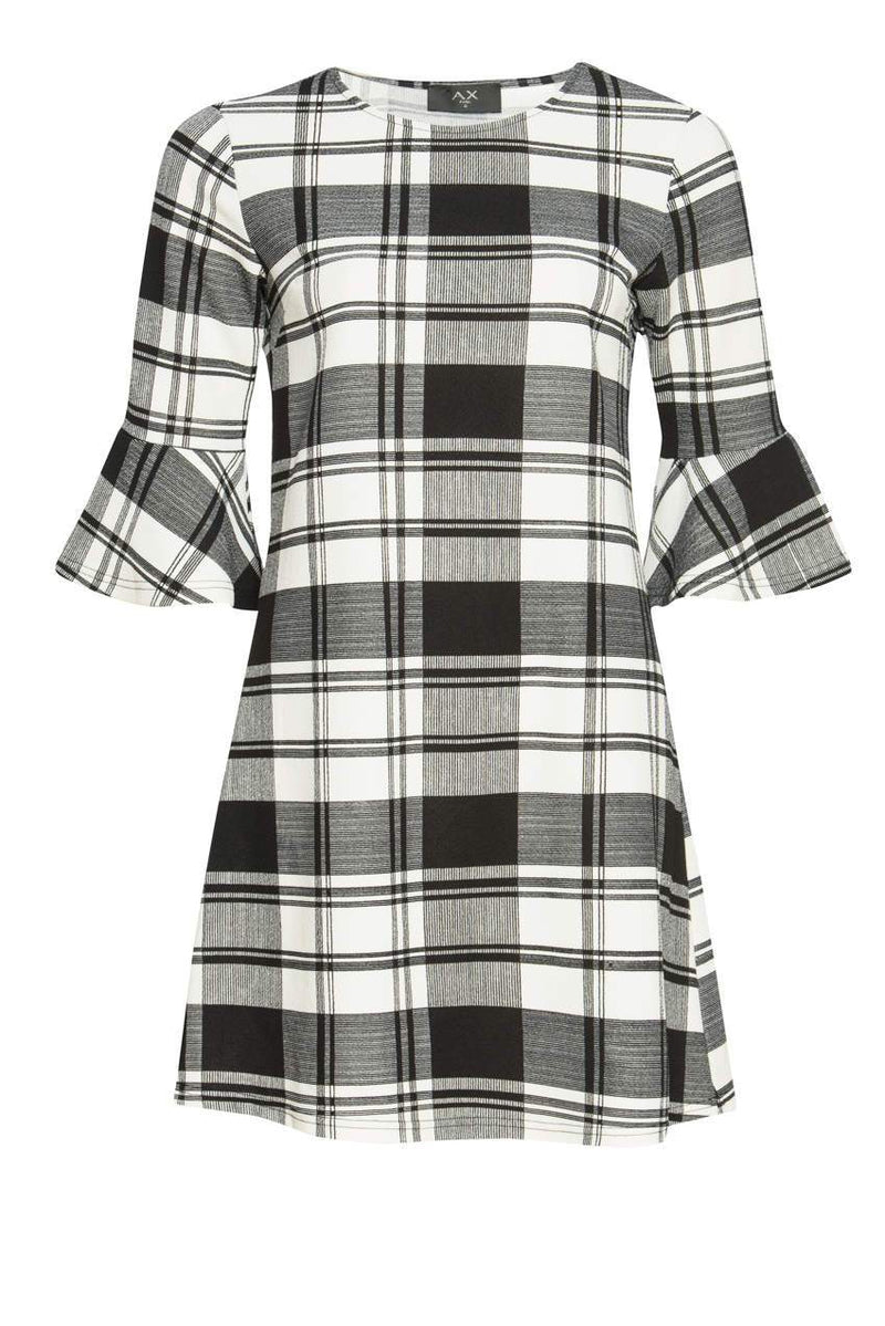Black Checked A-Line Dress With Frill Detail