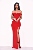 Red Off The Shoulder Maxi Dress