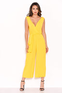 Yellow Culotte Pleated Tie-Waist Jumpsuit