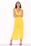 Yellow Culotte Pleated Tie-Waist Jumpsuit