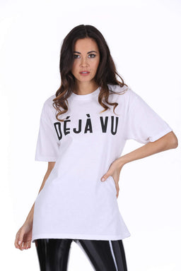 White Deja Vu Slogan T-Shirt