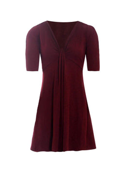 Wine Knitted Knot Front Dress