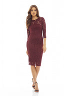Wine Midi Bodycon Dress with Lace Detail