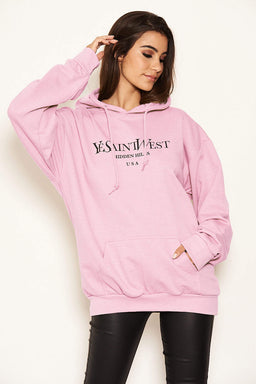 Pink Slogan Printed Hoody