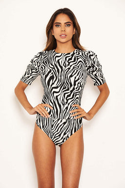 Zebra Printed Puff Sleeve Bodysuit