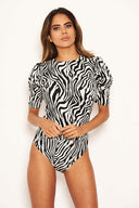 Zebra Printed Puff Sleeve Bodysuit